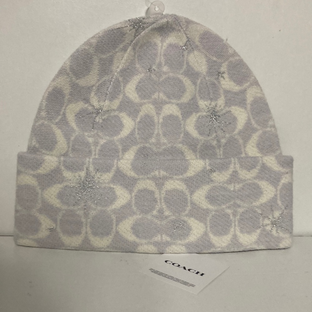 NWT  Coach Women’s Signature Logo Shimmer Star Print Beanie
